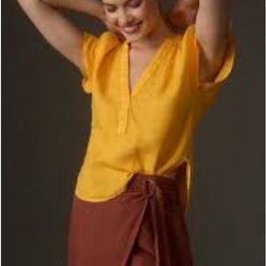 Anthropologie Pilcro Yellow Tatum linen Blouse
